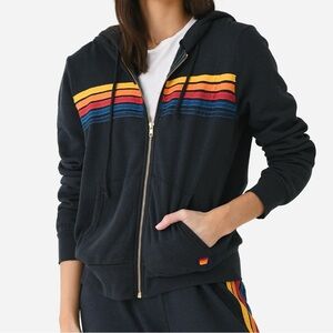 Aviator Nation 5 Stripe Zip Hoodie Sweatshirt